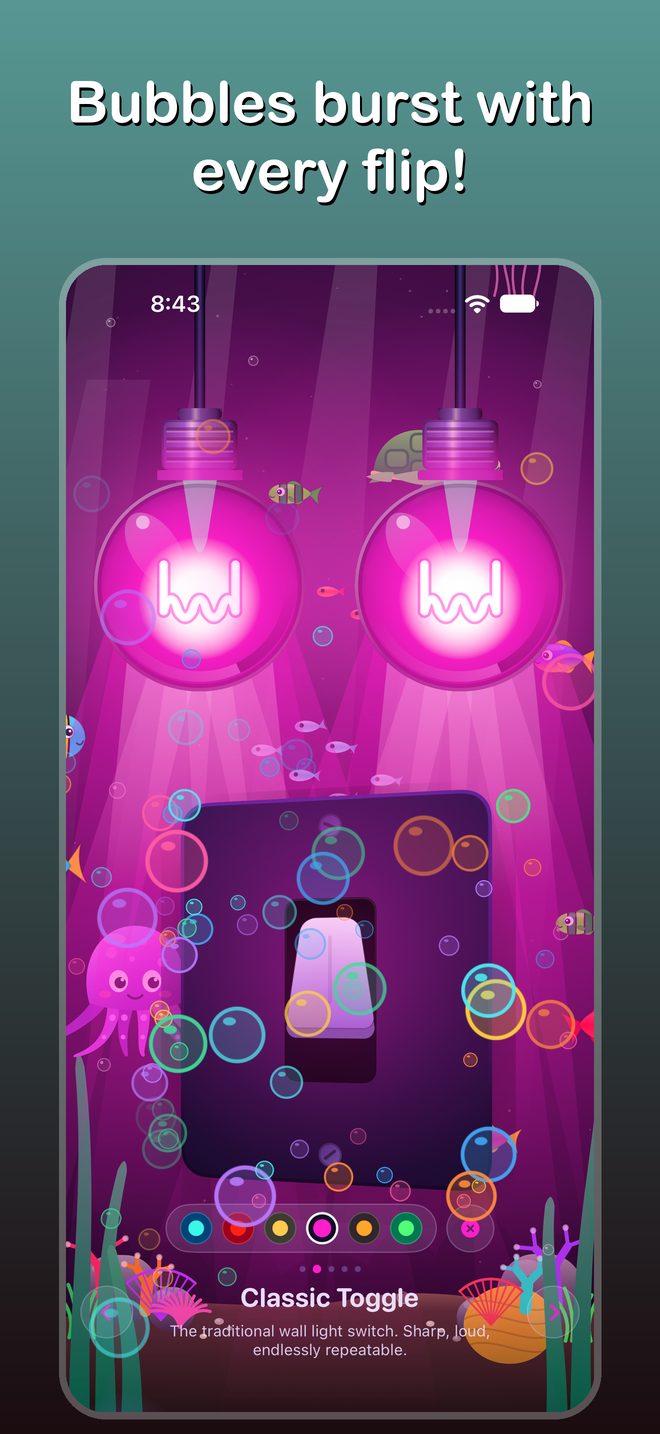The Classic Toggle Light Switch In The Neon Room With Colourful Bubbles